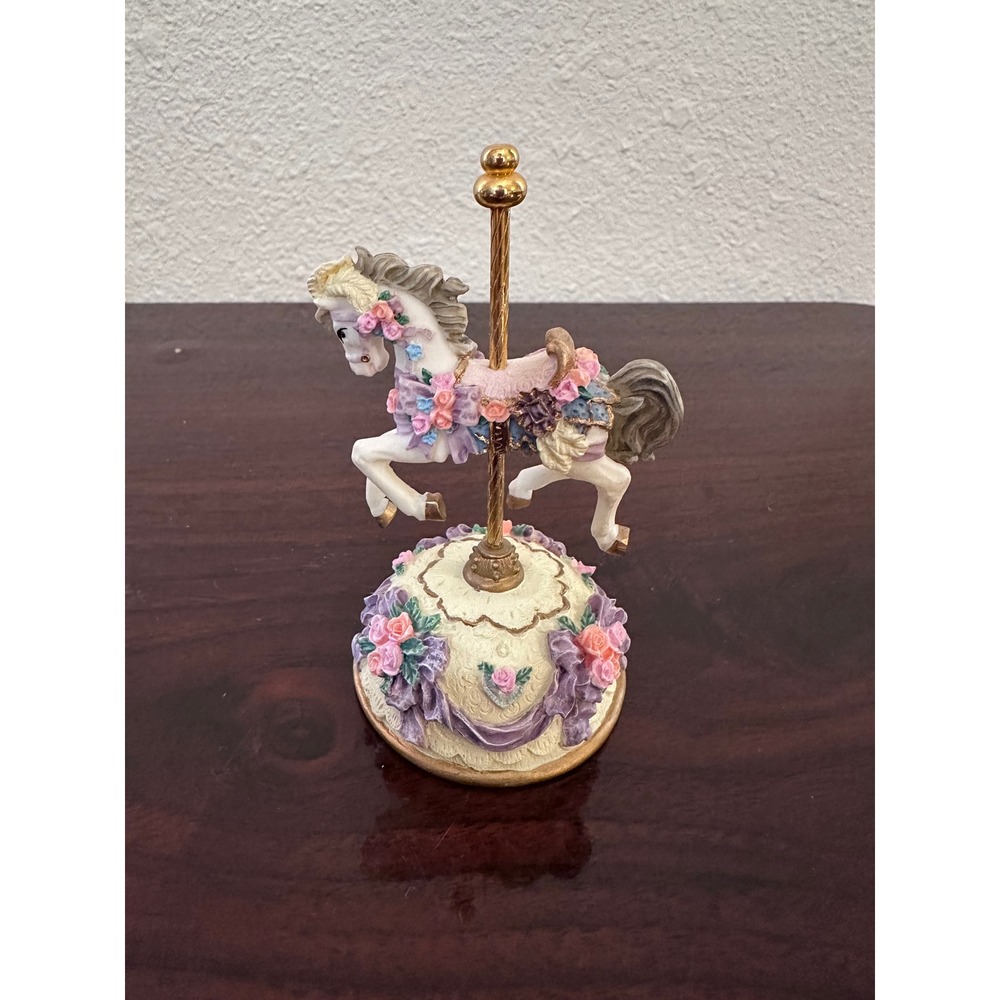 Vintage 1997 Westland Carousel Horse Music Box My Favorite Things Floral Pink